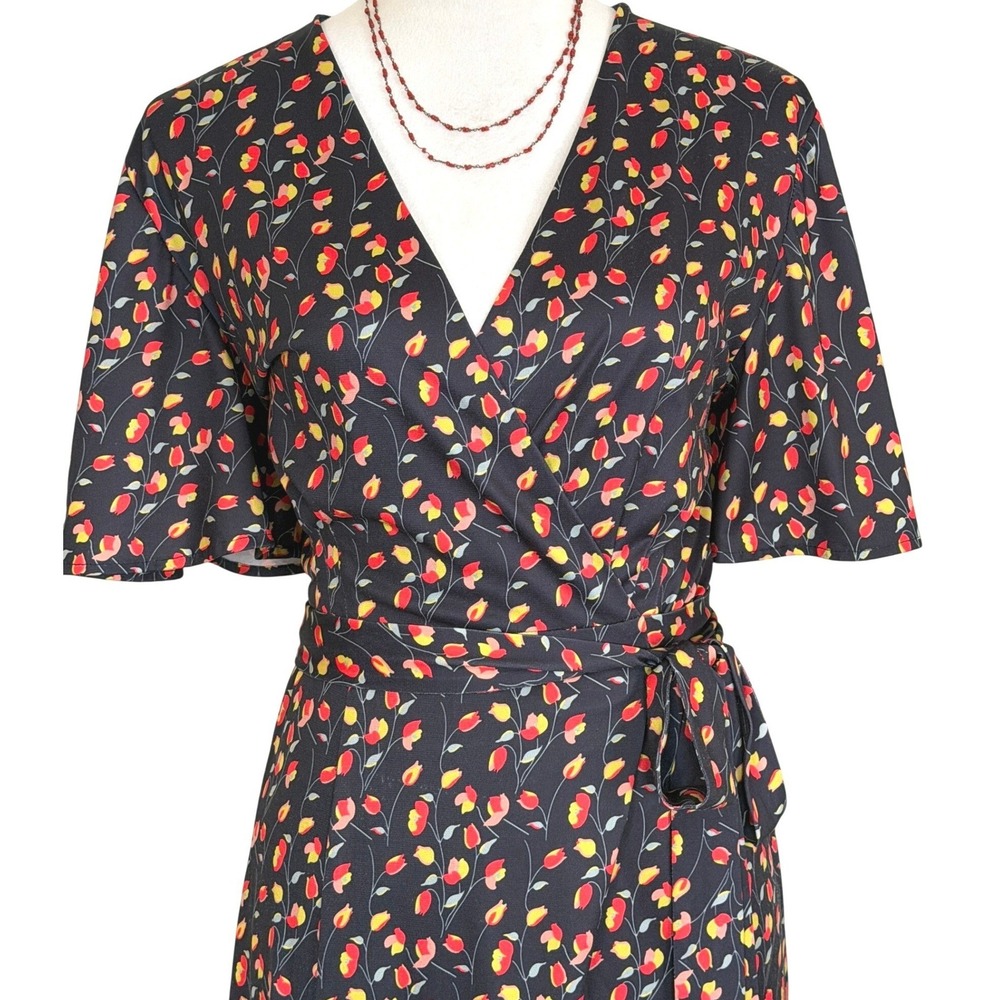 Anthropologie Hutch Floral Kiera Wrap Dress Maxi V-Neck Flutter Sleeve XL Tulips - Picture 13 of 16